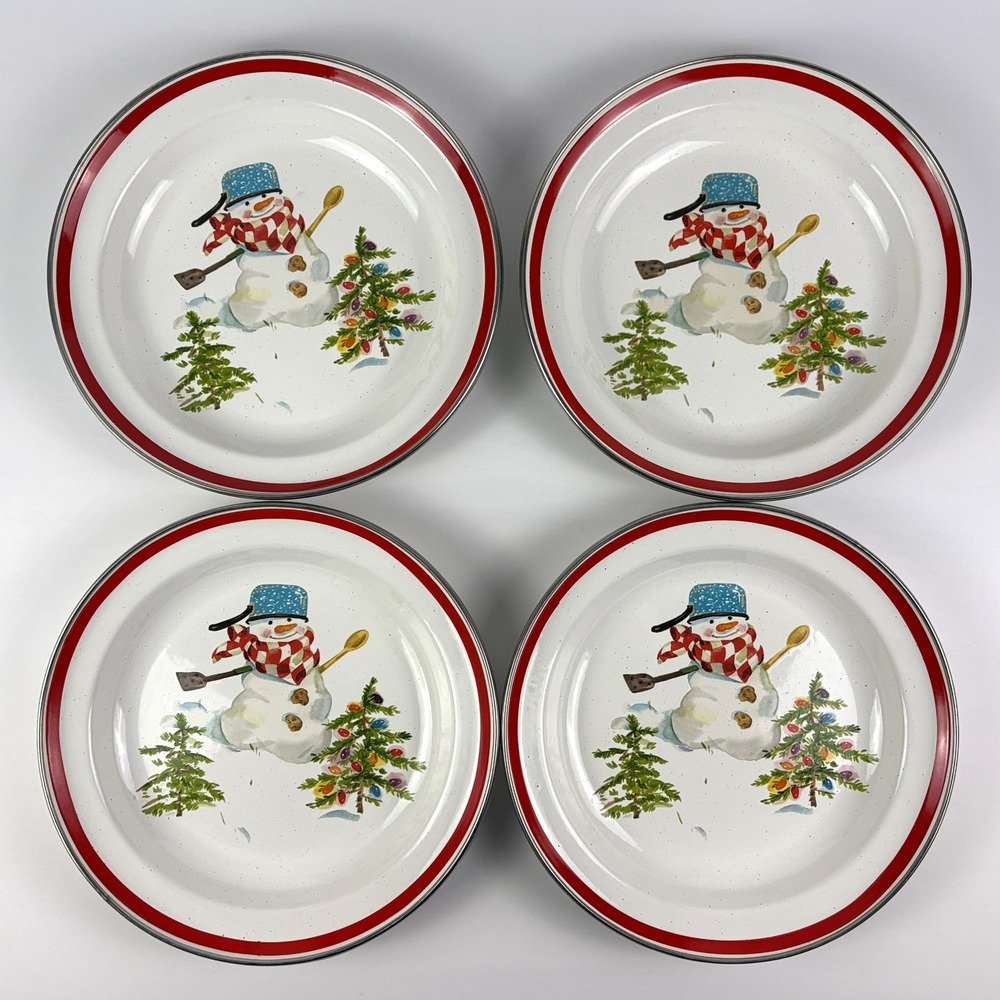 VTG Set of 4 Hallmark Mitford Percy Snowman Pie Cookie Salad Plate Bowl 10.5"